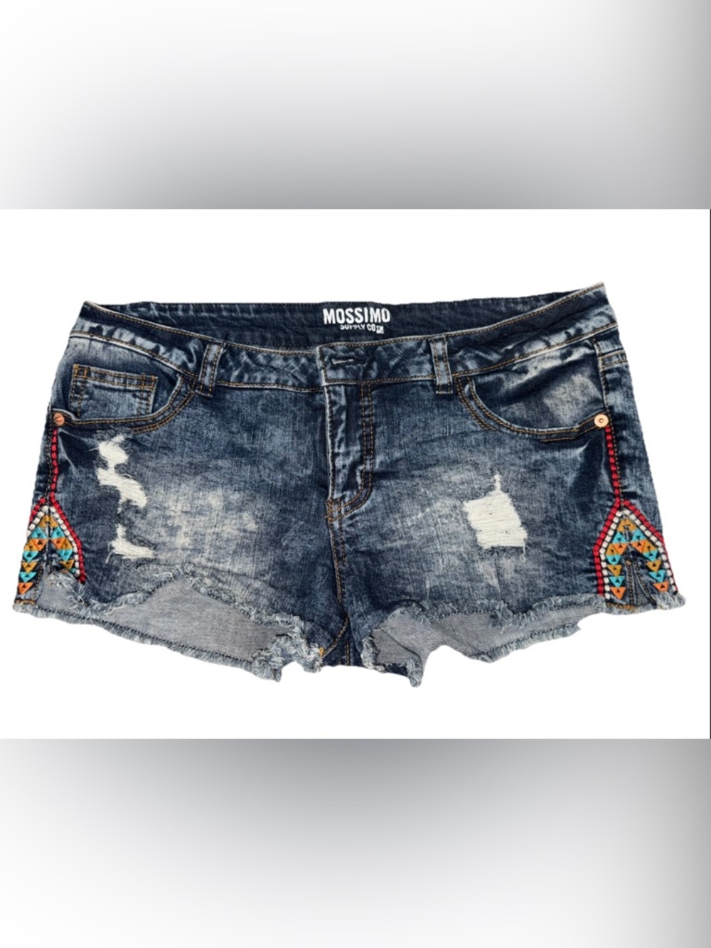 Mossimo Supply Co. Faded Dark Blue Distressed Denim Cutoff Shorts Size: 13